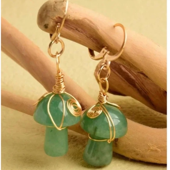 ❤️ FREE Mushroom Stone Hipster Hippie Chic Glam Metal Modern Drop Hip Earrings - Picture 1 of 3
